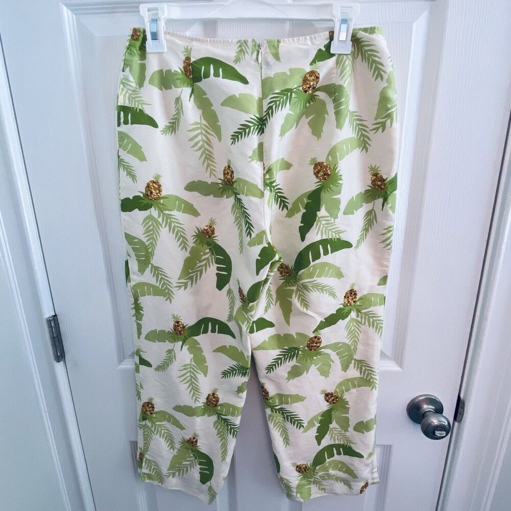 Kelly and Diane Silk Pants Womens Size 8 Sequin Lined Capris Embroidered Beaded